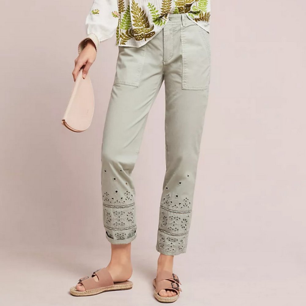 Anthropologie Wanderer Eyelet Cropped Ankle Utility Pants